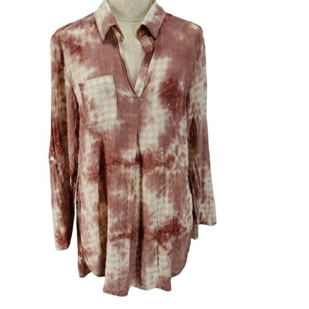 Kori America Rose Tie Dyed Pocket‎ Lightweight Tunic Blouse Size Large